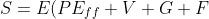 S=E(PE_{ff}+V+G+F)+\epsilon